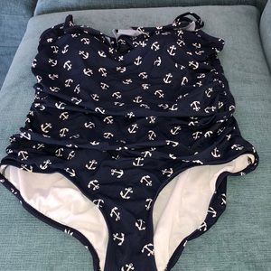 Navy blue one-piece bathing suit